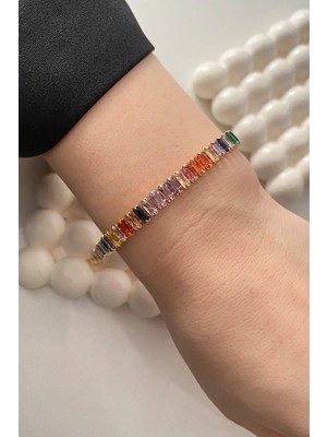 Mediterian Zirkon Taşlı Su Yolu Bileklik, Altın Kaplama, Renk: Altın, Şık Takı