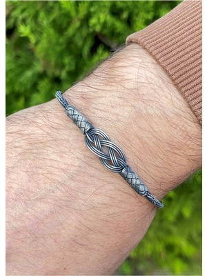 Mediterian Parlak Gümüş Kazaziye Bileklik, Zirkon Taşlı, 950 Ayar, Eskitme Tasarım