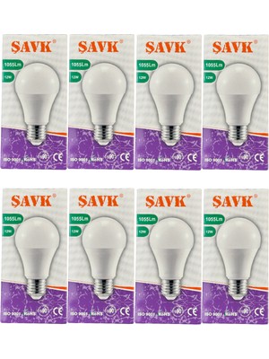 Şavk 12W 4000K (Günışığı) E27 Duylu LED Ampul (8 Adet)