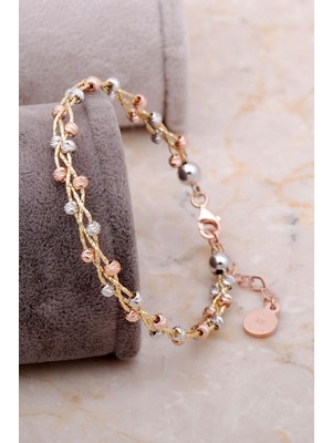 Mediterian Şık Altın Yaldızlı Gümüş Bilezik, 925 Ayar, Zarif ve Parlak Tasarım