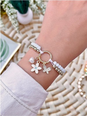 Mediterian Altın Kaplama Kelebek ve Şans Çiçeği Bileklik, Zarif ve Şık Tasarım