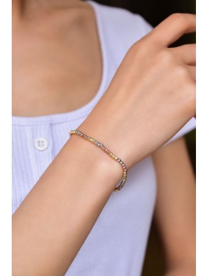 Mediterian Üç Renkli 925 Ayar Gümüş Bileklik, Zirkon Taşlı, Şık ve Zarif Takı