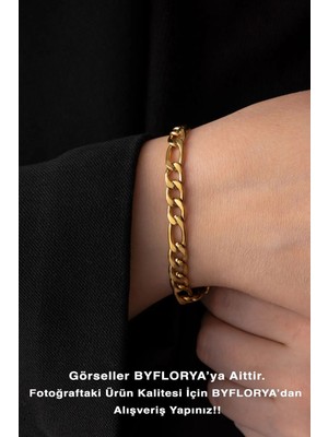 Mediterian Şık Çelik Figaro Zincir Bileklik Unisex 6mm Altın Renk, Paslanmaz Malzeme