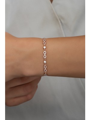 Mediterian 925 Ayar Gümüş Pembe Zirkon Çocuk Bileklik Seti, 3'lü Sonsuzluk Model