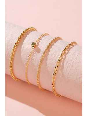 Mediterian Çok Renkli Kadın Bileklik Kombin Seti, Altın Kaplama, Şık ve Zarif Tasarım