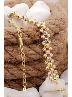 Mediterian Şık Gümüş Bileklik Toplu, Yaldızlı, Zirkon Taşlı, 925 Ayar, Renkli Takı