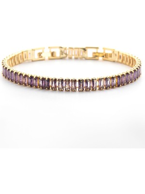 Mediterian Mor taşlı, 5mm çelik bileklik, şık ve zarif tasarım, altın renkli aksesuar.