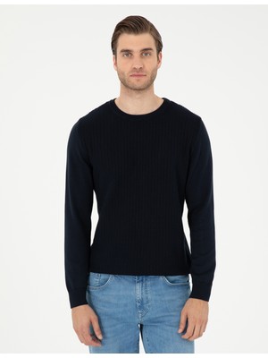 Pierre Cardin Erkek Lacivert Regular Fit Bisiklet Yaka Yün Karışımlı Triko Kazak 50296451-VR033