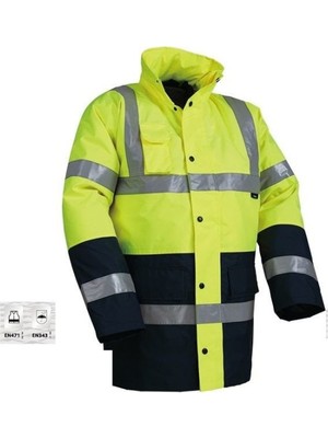Vizwell VWJK05 300D Oxford Iki Renkli Reflektörlü Içi Kapitoneli Parka Sarı Lacivert -L