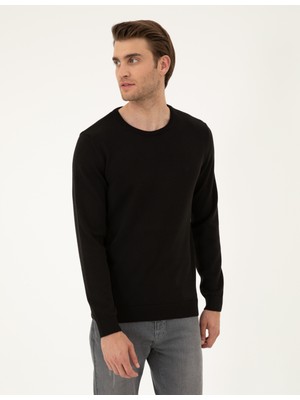 Pierre Cardin Erkek Siyah Slim Fit Bisiklet Yaka Basic Triko Kazak 50296575-VR046