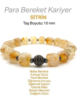 Mediterian Özel Kesim Sitrin-Hematit Doğal Taş Bileklik, 10mm Zirkon Aparatlı, Çok Renkli