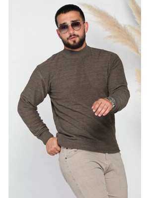 Kahve Erkek Çizgi Desenli Triko Kazak P-00006441