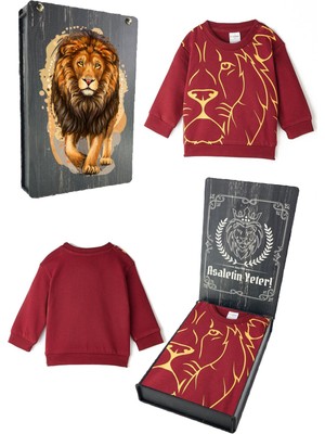 Galatasaray  Aslan Baskılı Kırmızı Sweat Hediyelik Ahşap Kutulu