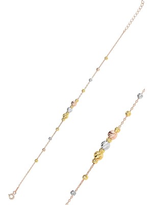 Mediterian Pembe Rose Renkli Zirkon Taşlı Gümüş Yaldızlı Bileklik, 925 Ayar