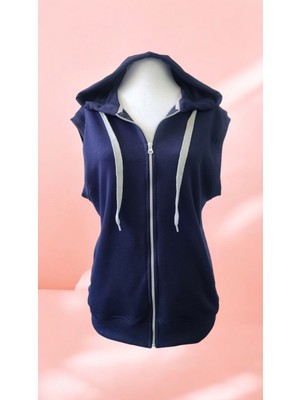 Ahmera Unisex Lacivert Mevsimlik Kapüşonlu Yelek Fermuarlı Normal Kalıp Hafif ve Konforlu