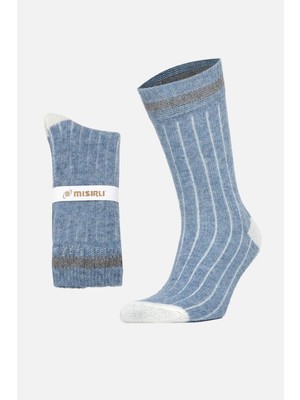 Mısırlı Unisex Alpaka Yünü Kışlık Çemberli Tekli Mavi Soket Çorap - M-3093-M