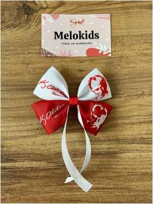 MELOKİDS Kırmızı Beyaz Atatürk Silüeti Toka Klipsli