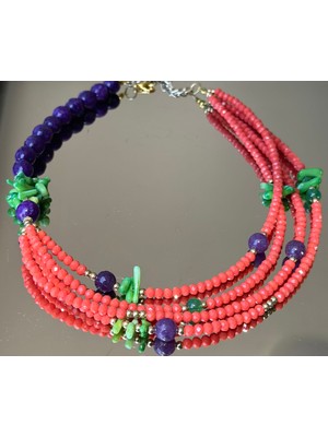 Özel Tasarım El Yapımı Mercan ve Ametist Taşı Kolye