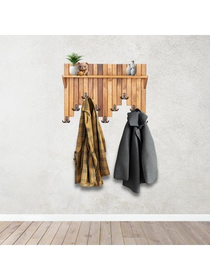 Mavi Trend Ahşap Duvar Ve Kapı Askısı Elbise Askılık Raflı Piyano Model 9 Askılı 50x69x9 Cm