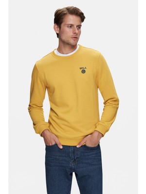 Valley Sarı Bisiklet Yaka Baskılı Standard Fit Erkek Sweatshirt