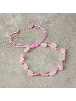Mediterian Pembe Kuvars Sevgi Bilekliği, Doğal Taş, Natürel Kesim, Zarif ve Şık Tasarım