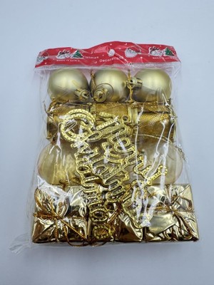 BeySüS Yılbaşı Çam Ağacı Süsü Parlak Gold Merry Christmass  Cici Top 5 cm 13'lü