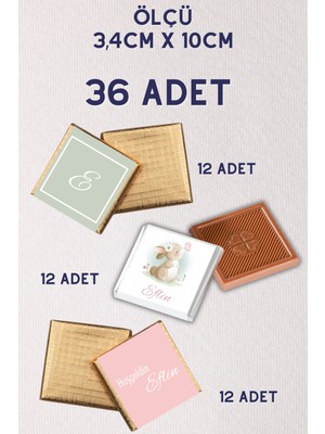 Netsan Etiket Özel Isimli 36 Adet Çikolata Etiketi Yapışkanlı 3,4 x 10CM Kuşe Sticker Tavşan Desen