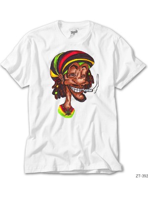 Crows Gate Bob Marley Smoke Cartoon Beyaz Tişört