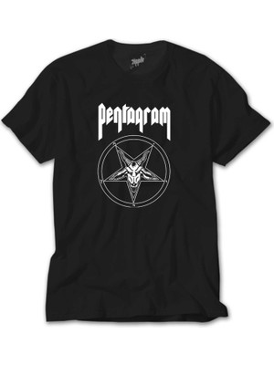 Crows Gate Pentagram Logo And Text 2 Siyah Tişört
