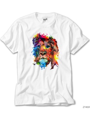 Crows Gate Aslan Colorful Splash Beyaz Tişört