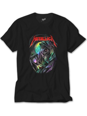 Crows Gate Metallica Rainbow Skull Time Siyah Tişört