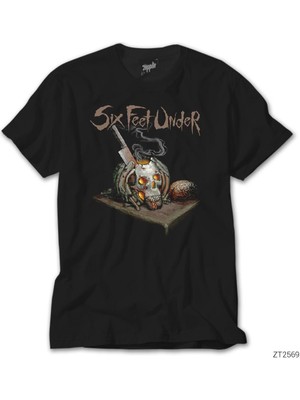 Crows Gate Six Feet Under Skull Knife Siyah Tişört