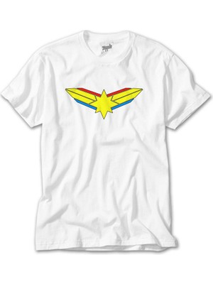 Crows Gate Captain Marvel Logo Beyaz Tişört