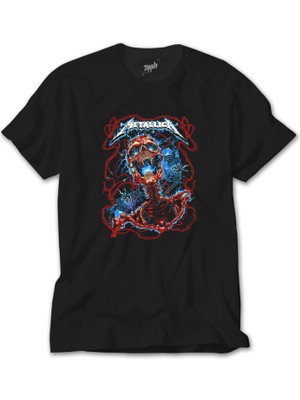 Crows Gate Metallica Lightning Skull Siyah Tişört