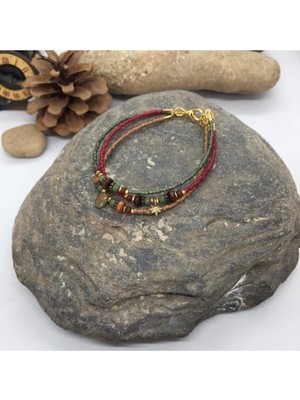Mediterian El Yapımı Çoklu Taş Bileklik, Metal, Turuncu, Pastel Renkler, Bohem Tarz