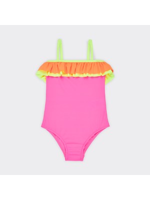 Panço Kız Çocuk Renkli Fırfır Detaylı  Mayo