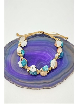 Mediterian Renkli Doğal Taş Amorf Bileklik, Sertifikalı, Şık ve Enerjik Takı