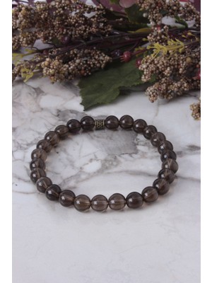 Mediterian Dumanlı Kuvars Doğal Taş Bileklik, Kahverengi, Şık ve Doğal Takı