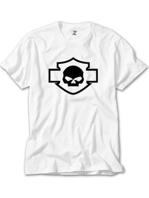 Crows Gate Harley Davidson Motorcycle Skull Beyaz Tişört