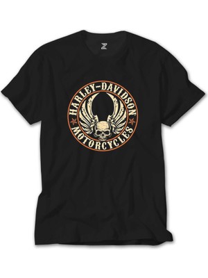 Crows Gate Harley Davidson Wings Skull Siyah T-Shirt