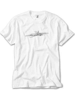 Crows Gate Striped Tree Landscape Beyaz T-Shirt