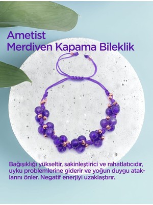 Mediterian Mor Ametist Doğal Taş Bileklik, Parlak Kesim, Özel Tasarım, Şık Takı