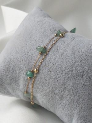 Mediterian Doğal Taşlı Çiftli Çelik Bileklik, Altın Renk, Paslanmaz Malzeme, Zarif Tasarım