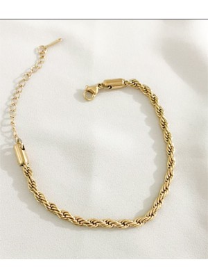 Mediterian Altın renkli örgü çelik bileklik, şık ve dayanıklı tasarım