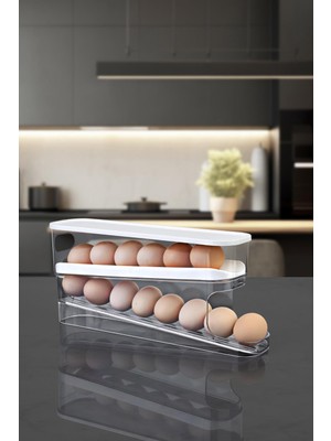 Okyanus Home İki Katlı Şeffaf Plastik Yumurtalık - 24 Yumurta Kapasiteli Pratik Buzdolabı Organizatörü