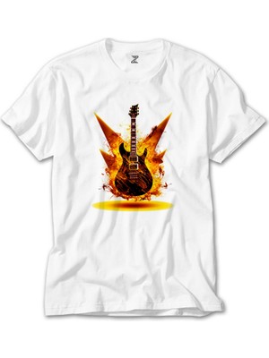 Crows Gate Classic Guitar Yellow Fire Beyaz Tişört