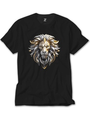 Crows Gate Silver And Gold Lion Siyah Tişört