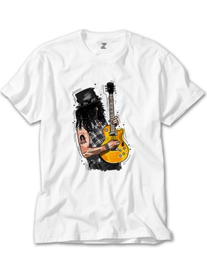 Crows Gate Slash Guitar Cartoon Beyaz T-Shirt