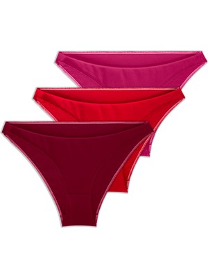 Yohannes Club  Kadın Pamuklu Basic Bikini Külot,3'lü, Pembe, Kırmızı, Bordo