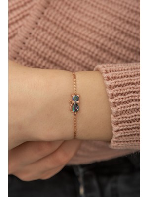 Mediterian 925 Ayar Gümüş Pembe Taşlı Kedi Bileklik, Zarif ve Şık Tasarım